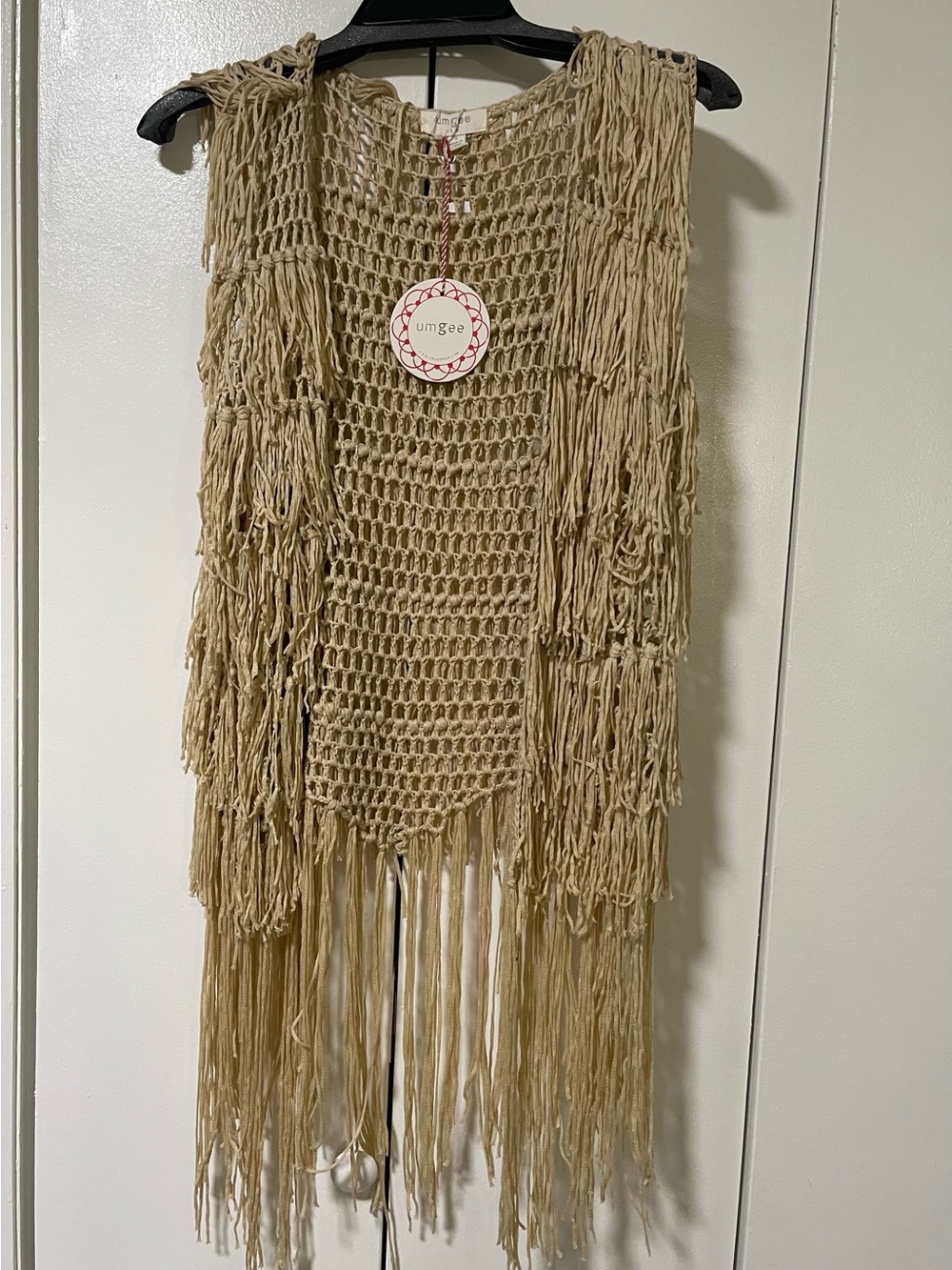 Umgee Beige Crochet Fringe Vest - Boho Sleeveless Layer
